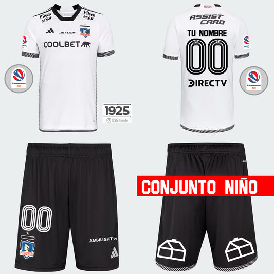Conjunto Colo Colo NIÑO Adidas 2024 - Color blanco - FULL ESTAMPADO